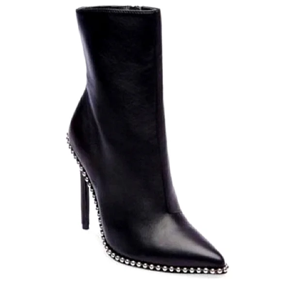 New w/Box Steve Madden Worthy Genuine Leather Studded Zip Stiletto Dress Booties - Picture 2 of 8
